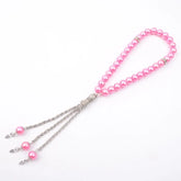Mooie imitatie parel tasbih met roze parel en zilveren accenten voor gebed